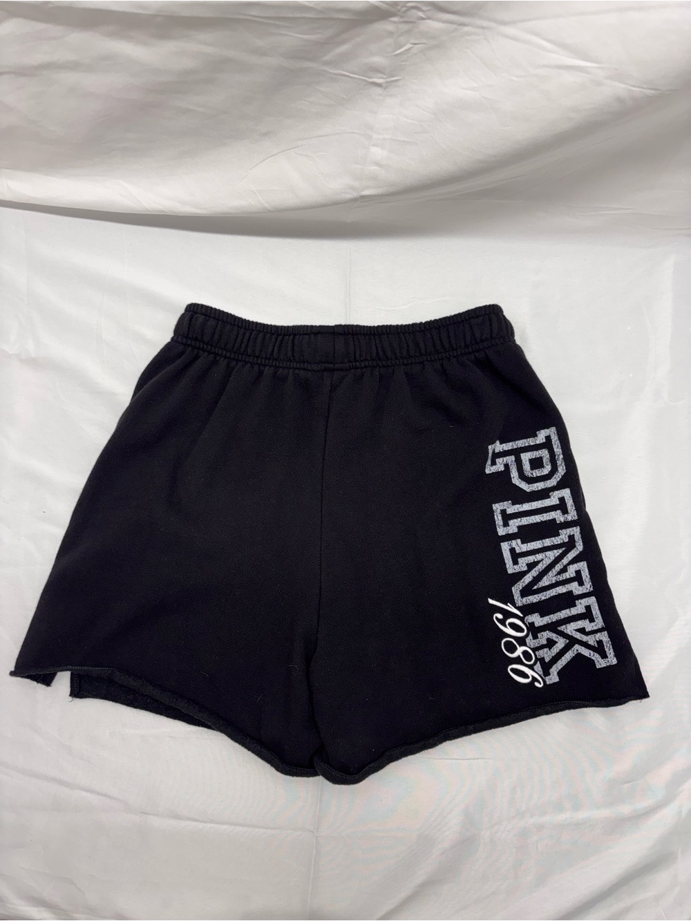 Victoria’s Secret Pink Campus Fleece Roll Down Shorts SZ Med Black Pockets Logo